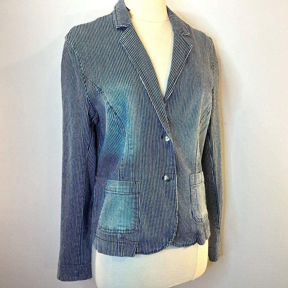 VALERIE BERTINELLI Women's Denim Blue Striped Jacket - Size Medium - NWT